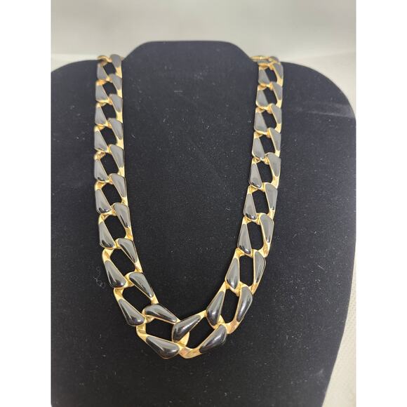 Vintage "Napier Style" Unsigned Black & Gold Chain Link Necklace 17 Inches - Picture 1 of 6